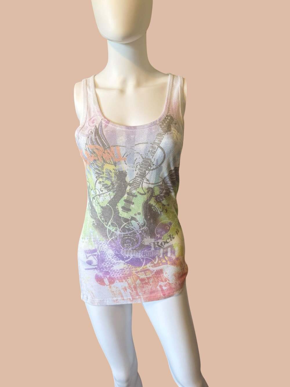 Press Apparel Rock n Roll Guitar Graphic Ribbed Tank Top